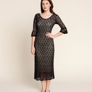 Jonathan Martin Black all over lace vintage midi slip dress size medium